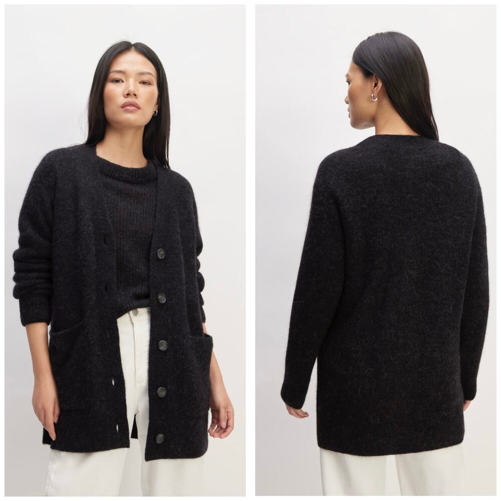 Everlane The Oversized Alpaca Pocket Cardigan Size XXS Heathered Gray Button